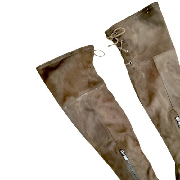Vince Camuto Taupe Over the Knee Boots side zip back tie round toe size 10 - Picture 5 of 9